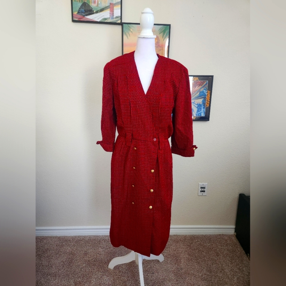 Vintage 80s Red Houndstooth Blazer Dress